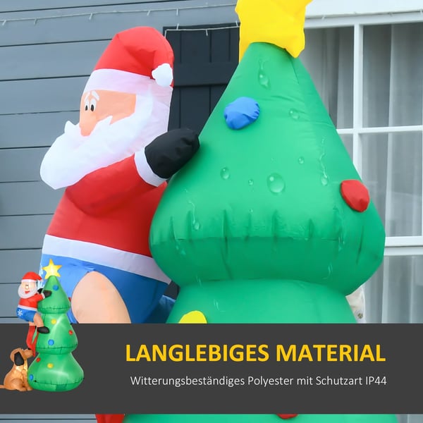 Oppustelig Juletræ med Julemand og Hund, Grøn, Polyester, 180 cm Højde, LED Lys