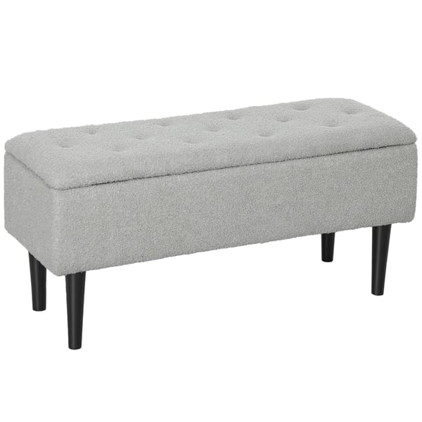 polstret opbevaringsbænk i grå polyester, sengebænk med flip-top låg og kistebænk til stue/soveværelse, 95x38x45 cm
