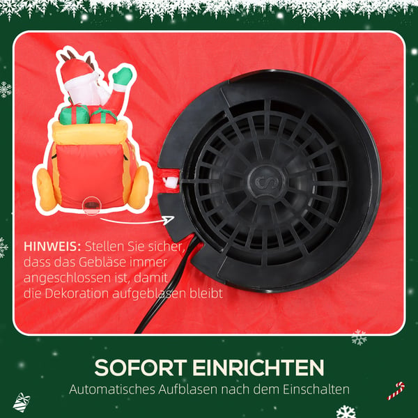 Oppustelig juledekoration, Julemand i rensdyrsslæde, Polyester