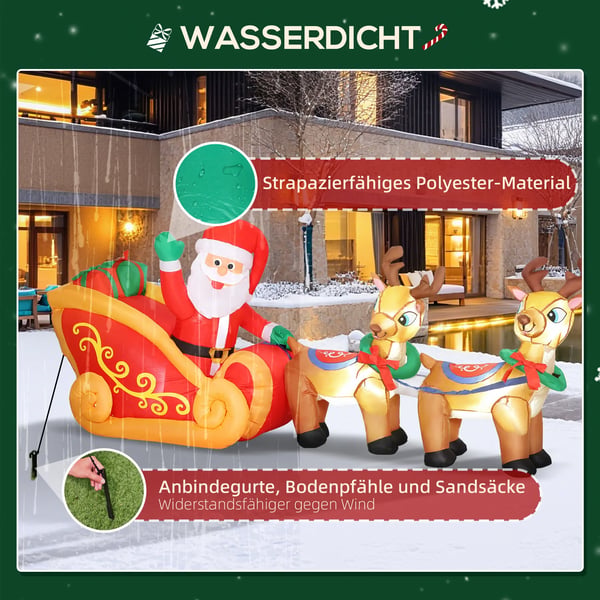 Oppustelig juledekoration, Julemand i rensdyrsslæde, Polyester