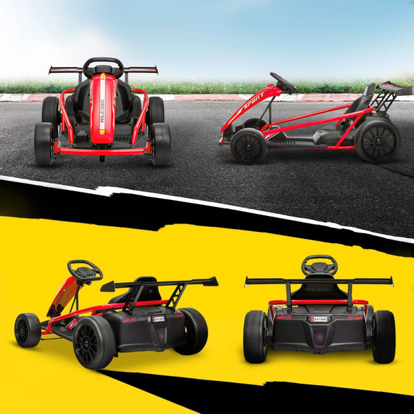 24V Elektrisk gokart til drifting, metalramme, nylondæk, rød, 8-12 år