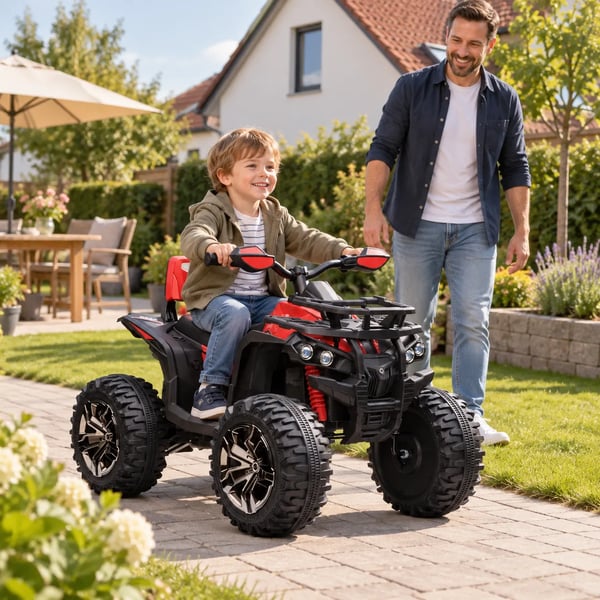 El-quad för barn 12V - Röd, med strålkastare, USB och MP3-spelare, 3-5 år, 3-8 km/h