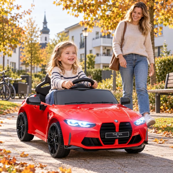 Elbil BMW M4 12V Röd för barn, Fjädring, MP3, USB, LED, 3-5 år