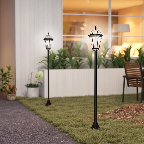 Sæt med 2 Sorte Solar Haverlamper (ABS) - 129 cm Høj, Vandtæt, Automatisk Lys