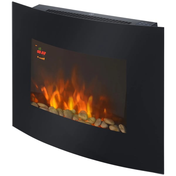 Elektrisk väggkamin 65x11.4x52cm Svart Metall och Säkerhetsglas med LED-belysning och Fjärrkontroll