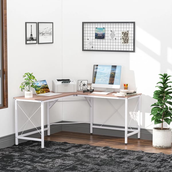 L-skrivbord för hemmakontor, hörnarbetsbord i MDF och metall (150x150x76cm)