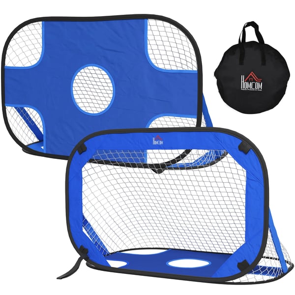 Pop Up Fodboldmål Bærbart Fodboldnet Sæt med 2 Mini-mål Foldbart med Bæretaske Blå 123x80x80 cm