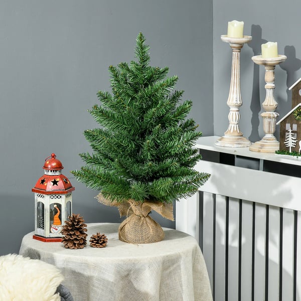 Julgran för bord 0,6 m liten konstgran 70 grenar Linne PVC Cement Grön Ø35 x 60H cm