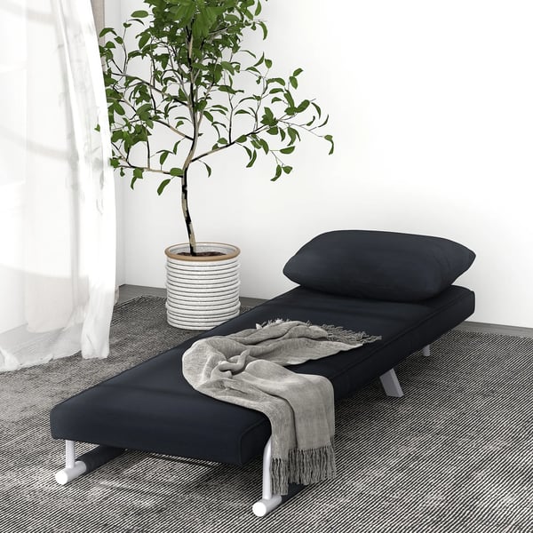 Svart Bekväm Bäddfåtölj i 2-i-1 Design, Justerbart Ryggstöd, Inkl. Kudde, Polyester (Max 100 kg)