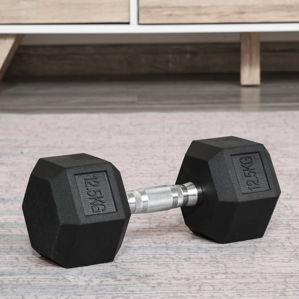kuusikulmainen käsipaino valurautainen käsipaino kuminen käsipainokahva nupukoitu painot metalli kumia musta 1 x 12,5 KG