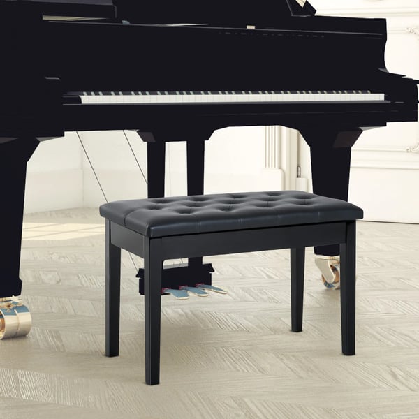 Pianopall pianopall Pianobänk traditionell lantlig stil sminkpall med förvaring gummiträ konstläder svart 76 x 36 x 50 cm