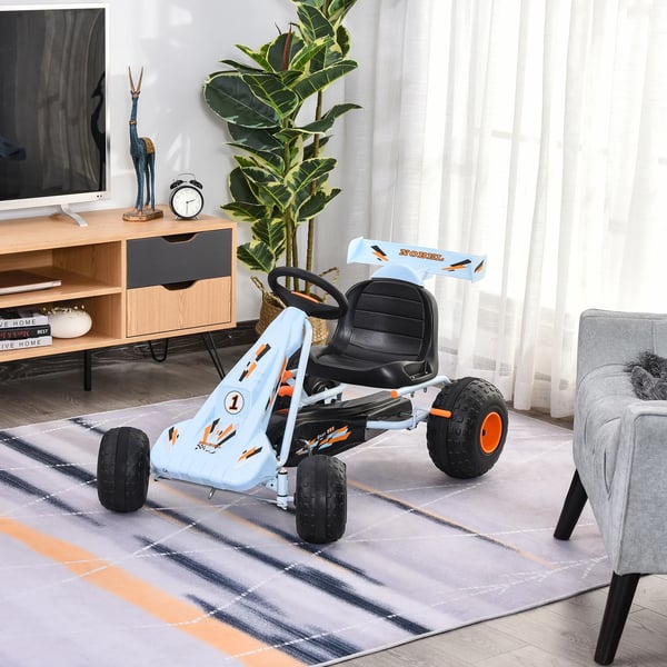 Gokart med pedal-drevet, stålkonstruktion, justerbart sæde, til børn 3-6 år, lyseblå
