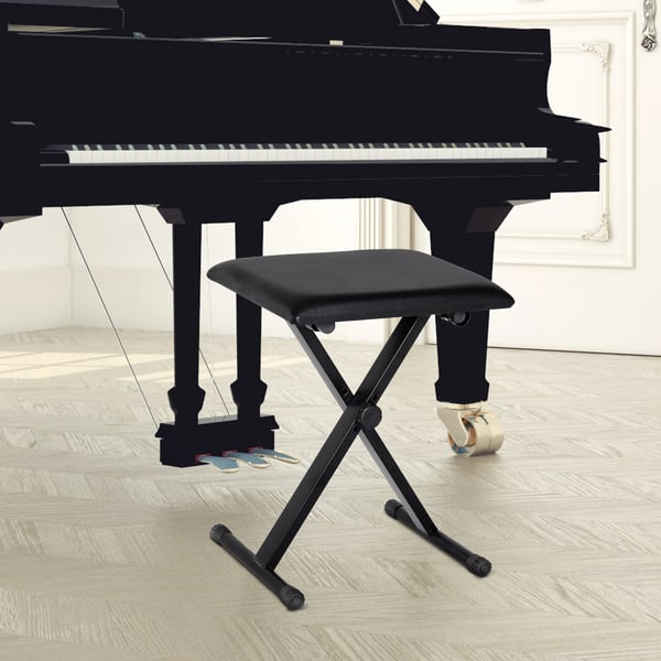 Pianobänk - Justerbar höjd (37-47cm), hopfällbar, metall, konstläder, skum, svart