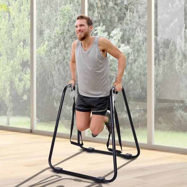 Dipsstativ - Robust Ståltræning med TRX-stropper, Sort, 90x81x92,5cm