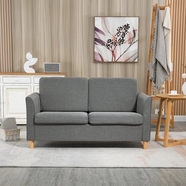 ® Dubbelsits soffa Mysig soffa avtagbar med kuddar, linne, ljusgrå, 141x65x78cm