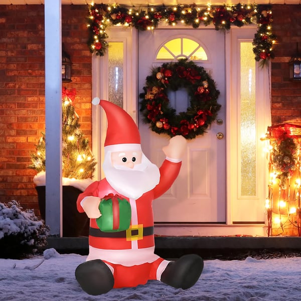 Uppblåsbar Jultomte med LED-ljus och present, Röd, Polyester, 120cm