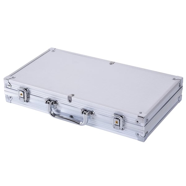 Poker koffer Set med 300 spån 2 kortlekar 5 tärningar aluminiumkoffert Polystyrol Kasino Nätter 38x20.5x6.5cm