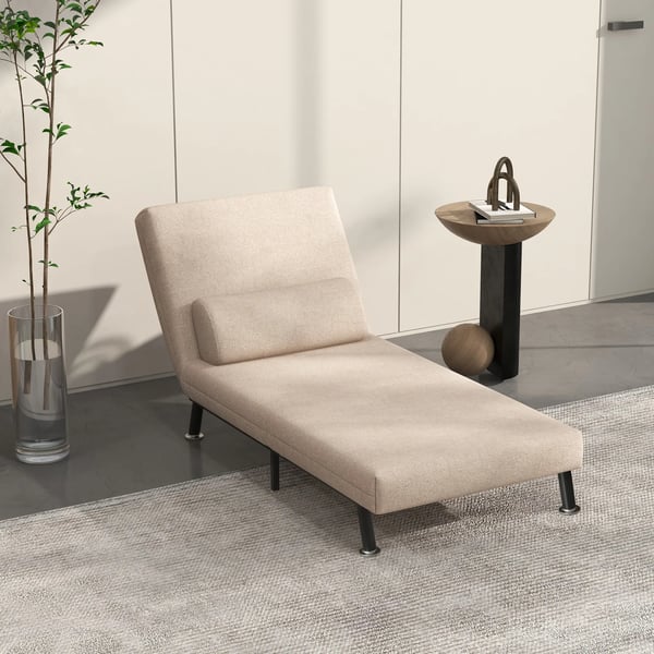 Solsäng, fåtölj med bäddfunktion, justerbart ryggstöd, tvättbart fodral, beige, linneimitation