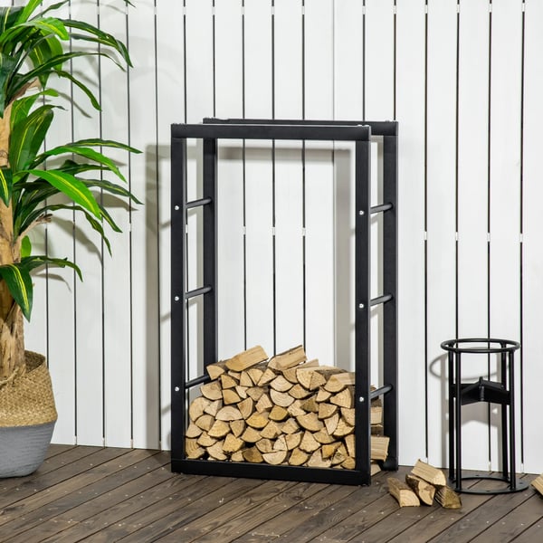 Vedställ För Ved - Svart Metall, 100 kg Max Belastning, 60x25x100 cm
