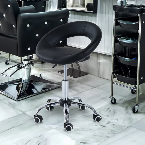 Rullhocker Arbethocker Drehhocker Kontorsstol justerbar höjd, PU+metall, Svart, 50 x 54 x (66-78) cm