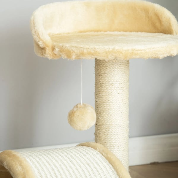 kissan raapimispuu leikkipallolla, beige, polyesteri, 35.5x37x46cm