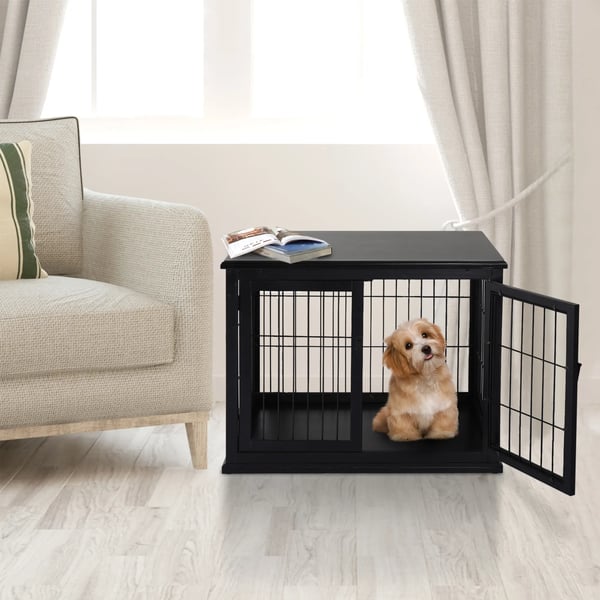 Hundehus med Bordplade, Sort MDF, 81x58,5x66 cm