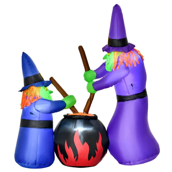 Oppustelig Heks Heksekedel Figur Luftfigur Halloween Dekoration med LED-belysning, Polyester, 170x60x180cm