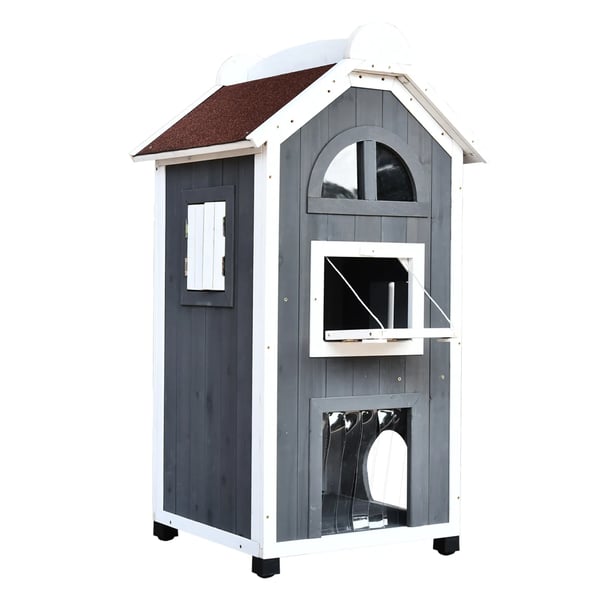 Kattehus til Kattebakke eller Katte toilet alsidig Katte skab, grantræ, tag af asfalt, grå, 59x55x109cm