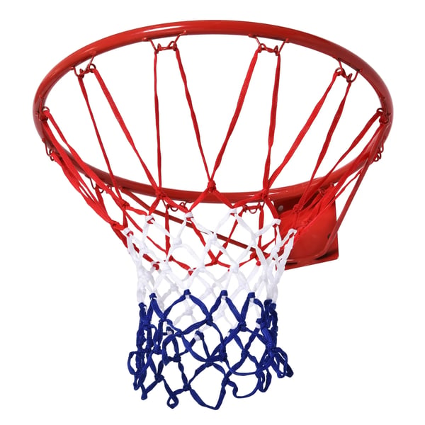 Basketballkurv med net, Stålrør+Nylon, Rød + Blå + Hvid, Ø46 cm