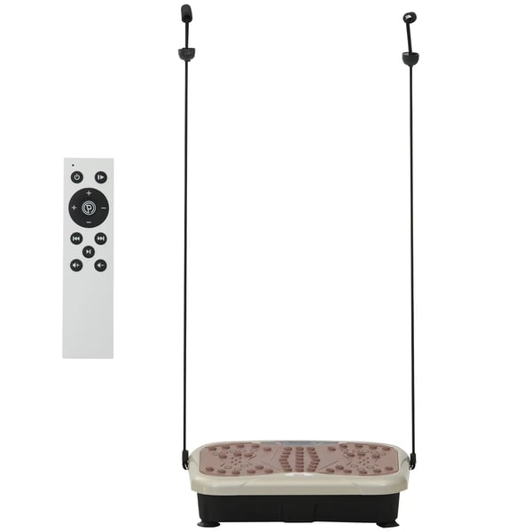 Vibrationsplade til Træning - Med LED-display, Fjernbetjening, USB-højttaler & Elastikker - Sort/Beige