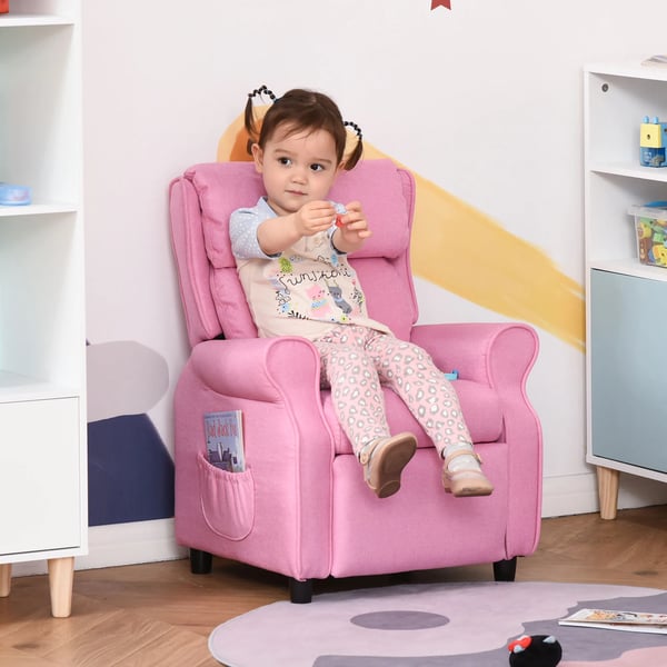 Barnsoffa med Fotstöd, Justerbart Ryggstöd, 3-5 år, Rosa, 58x53x70cm