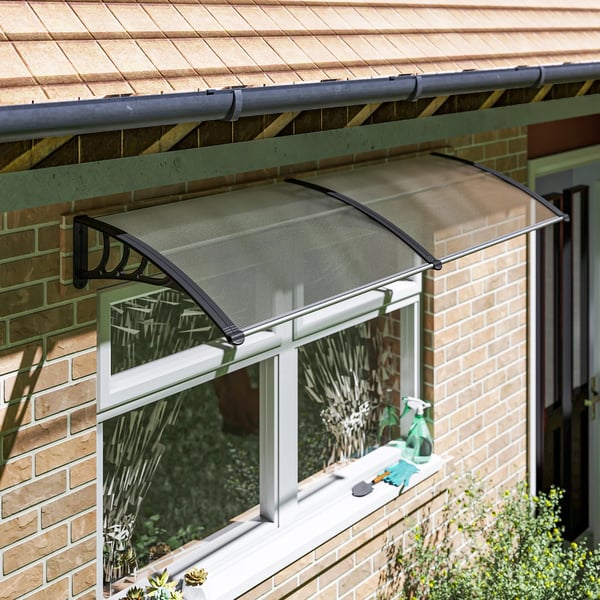 Ytterdörrstak 75x195 cm Taköverdrag 5mm Polykarbonat Sol- och Regnskydd för Utomhusbruk med Aluminiumstomme - Transparent