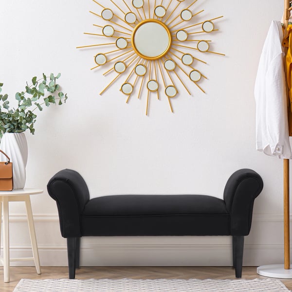 Bänk för sovrum Bäddbänk, stoppad bänk i svart, MDF & skum, 102x31x51cm