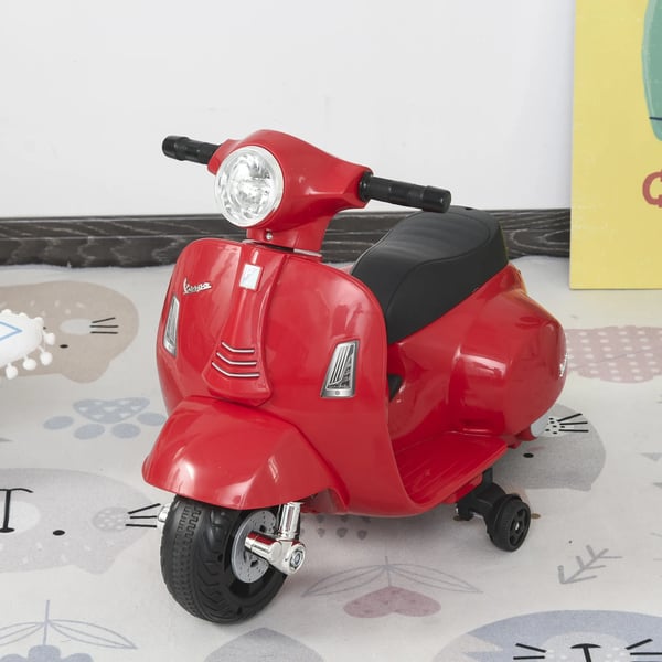 Barn elmotorcykel VESPA, Röd, 18-36 månader, 6V batteri, LED-ljus, 3 km/h topphastighet, metall/plast