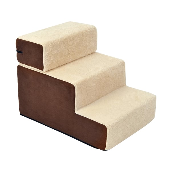 Kæledyrstrappe med 3 Trin - Plys, Beige - Perfekt til Ældre, Små Hunde og Katte, 54x40x39cm