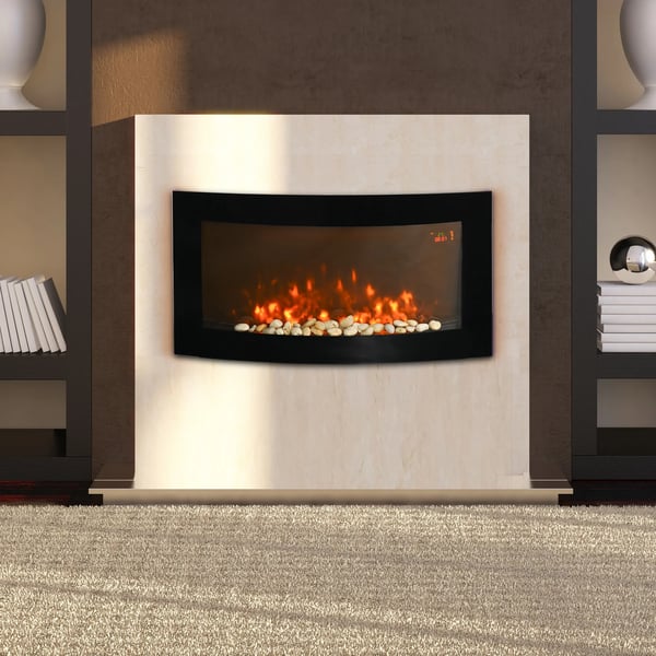 Elektrisk Kamin Väggmonterad 89,2 x 13,5 x 48 cm Svart Metall och Glas