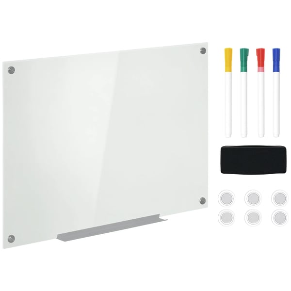 Hvid Glastavle Magnetisk 90x60cm - Glas, Aluminium, Galvaniseret Stål
