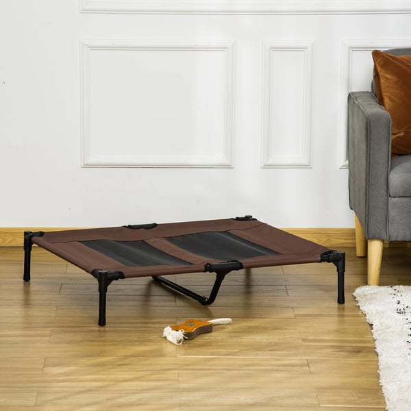 Hundbädd Utomhus Sovplats, Metallram Oxford & Texteline, Brun/Kaffe, 92x76x18cm