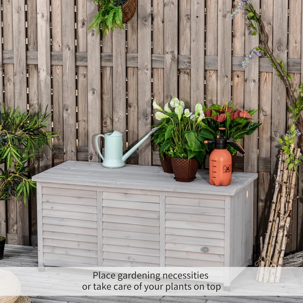 Havekasse i grantræ med opbevaring, grå, 127x56x60 cm