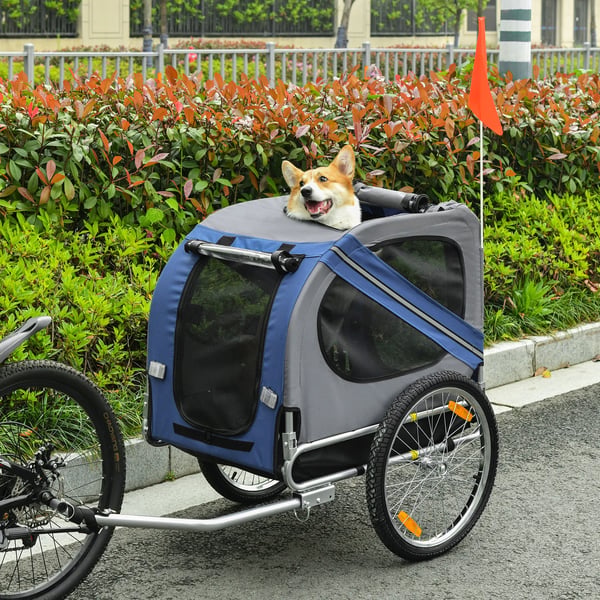 Hundetrailer til cykel, Oxfordstof, vandafvisende, åndbar, 130x73x90cm, Blå