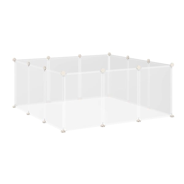 Løbegård DIY Gitterløbegård til Små Kæledyr - 12 Paneler, Indendørs, Hvid 105x105x45cm, Metal/PP Resin