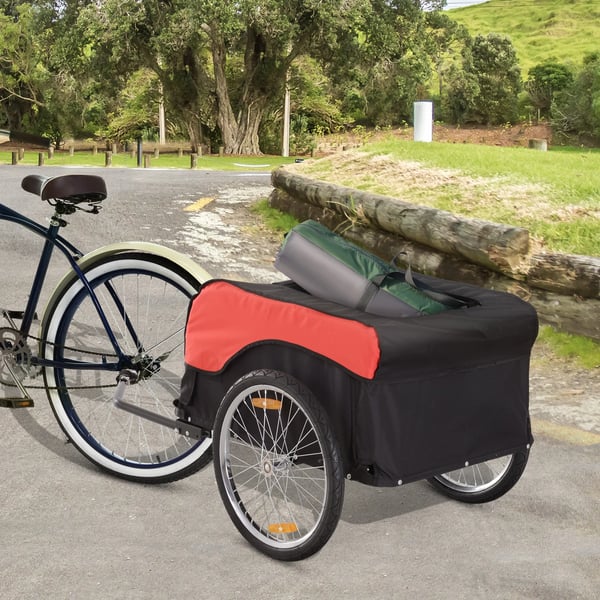 Cykelanhænger til transport - Stål/Oxford - Rød/Sort - Max 40 kg