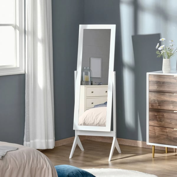 Standsspejl - Hvid MDF Fuld Længde Spejl med Justerbar Vinkel - Perfekt til Soveværelse & Gang (47x46x148cm)