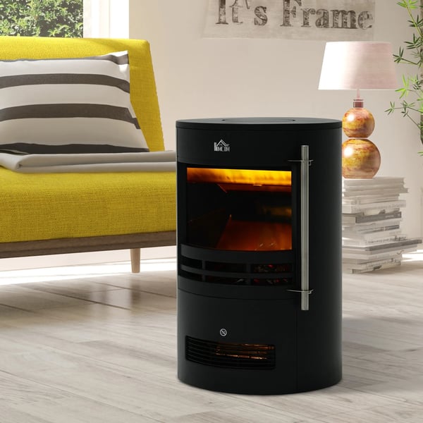Elektrisk Pejs - Vægspejs & Fritstående Brændeovn med Flammeeffekt, Sort (Jern, Plastik, Hærdet Glas) - 900/2000W - 41x41x64.5cm