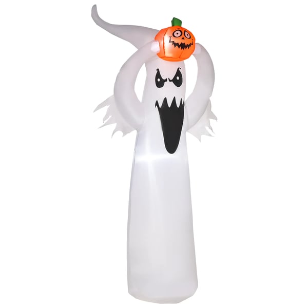 Halloween uppblåsbar spöke 1,8 m dekoration med LED-lampor Vit + Orange Polyester 80 x 40 x 180 cm | Aosom