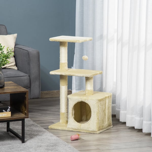 kissan raapimispylväs, beige sisalilla ja pehmeällä plyysillä, vakaa E1-lastulevy, 50x30x80cm