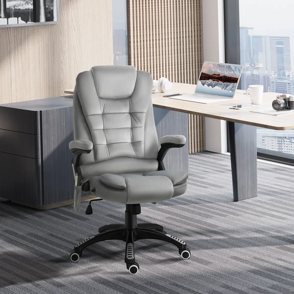 hierontatuoli toimistotuoli, pelituoli, korkeussäädettävä johtotuoli, ergonominen, PU-pyörät, harmaa, 67x74x107-116 cm