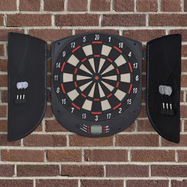 elektronisk darttavla med dörr, ljudeffekter, automatisk poängräkning, 6 pilar, 26 spel, 185 spelalternativ, för 8 spelare