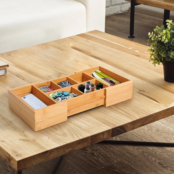 Lådförvaring Bambu Natur, Utdragbar Organizer, 24,6 x 17,6 x 7 cm