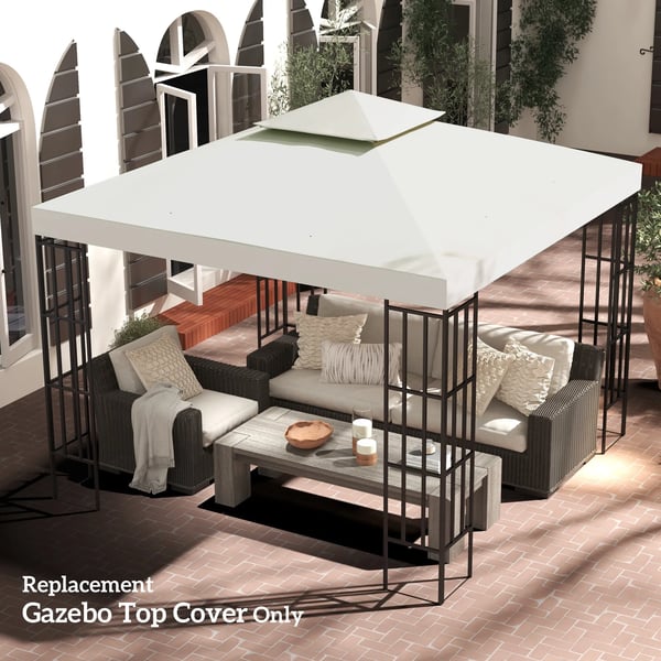 Ersakningstak Paviljongtak för Metallpaviljong, Trädgårdspaviljong, 3x3m, Krämvit, Polyester